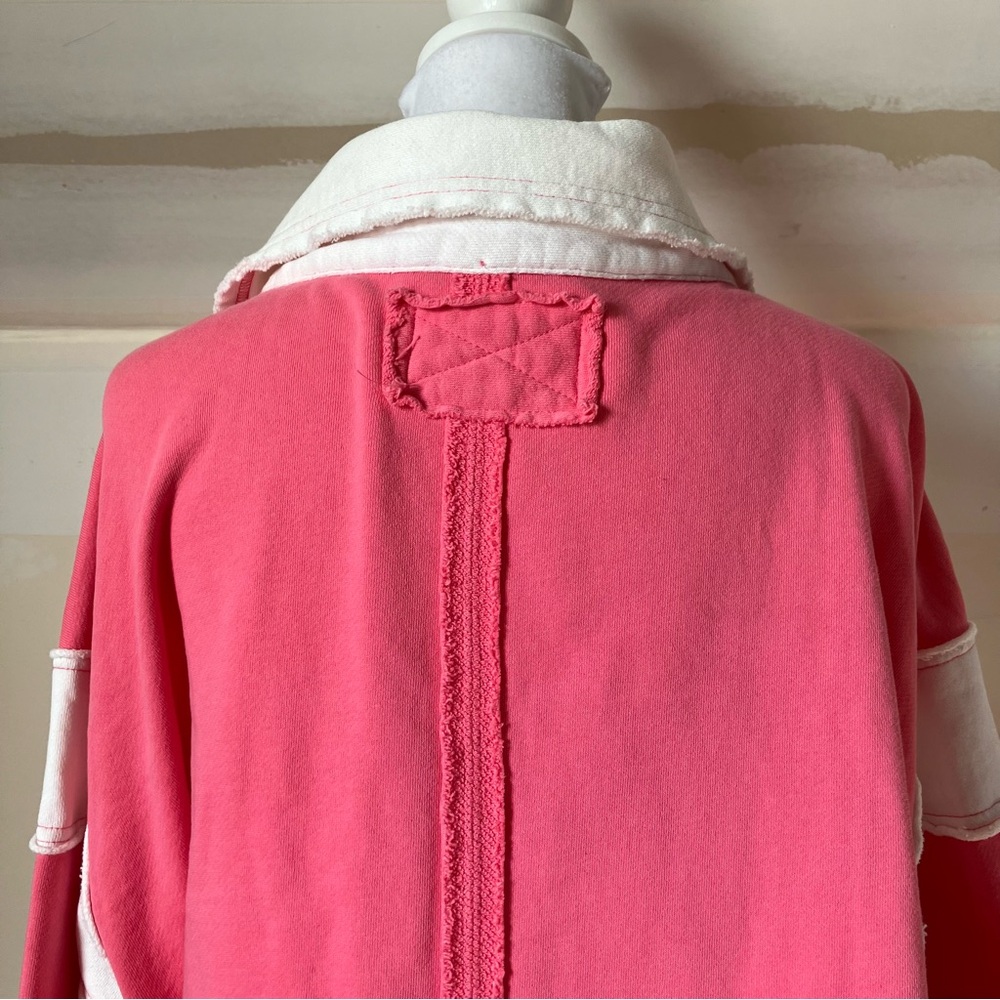 Free People We The Free Clean Prep Pink Long Sleeve Oversized Polo size Small - Picture 8 of 10